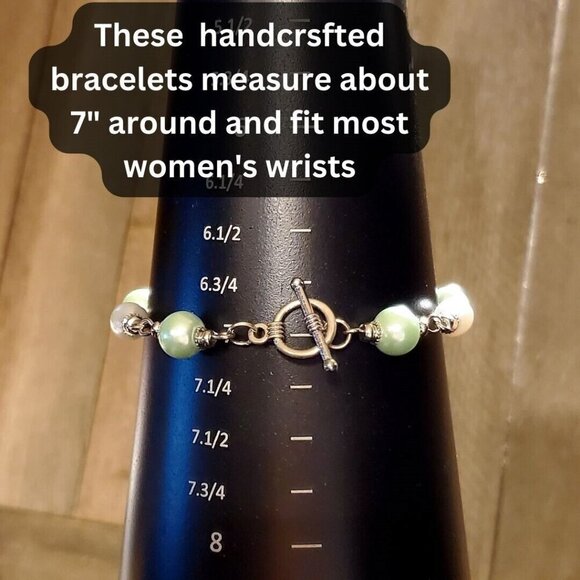 Glass Pearl Bracelet Silver White Champagne Yellow - Picture 8 of 8